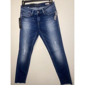 new MAVI jeans Serena Low Rise Super Skinny 25x27 Raw Hem dark grunge